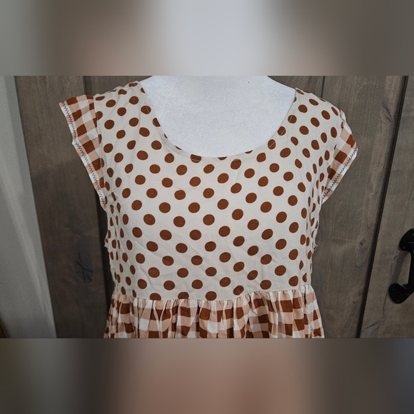 MATILDA JANE Feeling Collegiate Polka Dot and Checkered Babydoll Blouse.M NWT - Picture 9 of 13